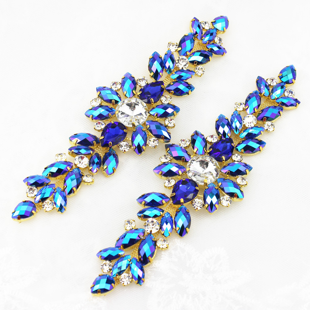 Applique Patch Flower - 18.2X5.5cm AB sewing on Rhinestone Patch