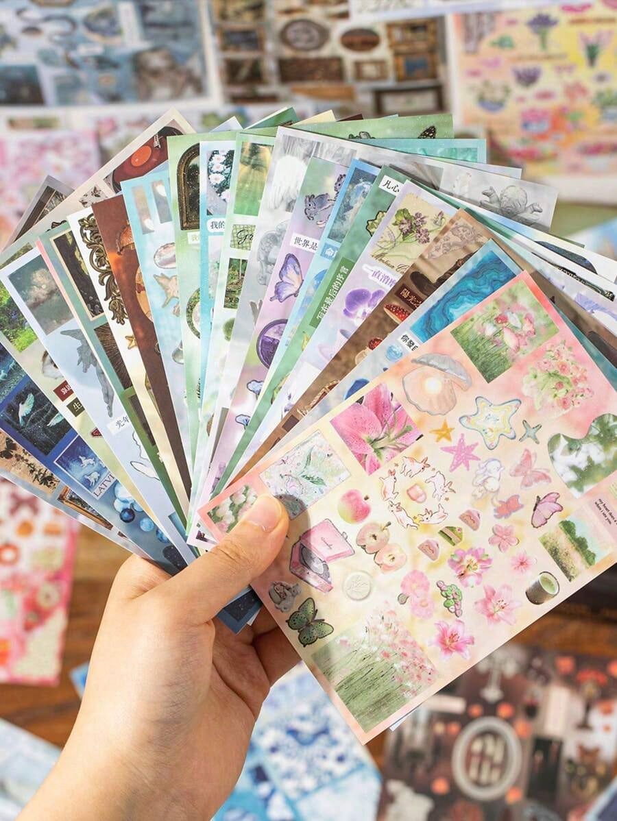 Embellishments For Scrapbooking - 30pcs Mirror Retro Style Sticker Book,