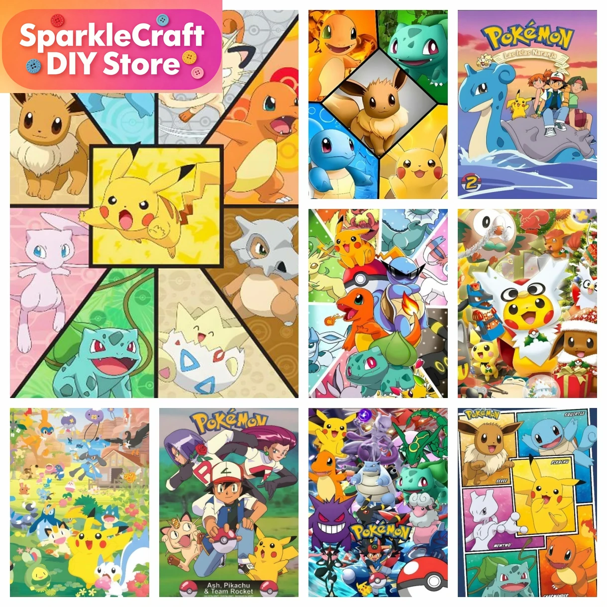 Embroidery Embellishments - 1pc frameless Cartoon Pokemon Anime Diamond