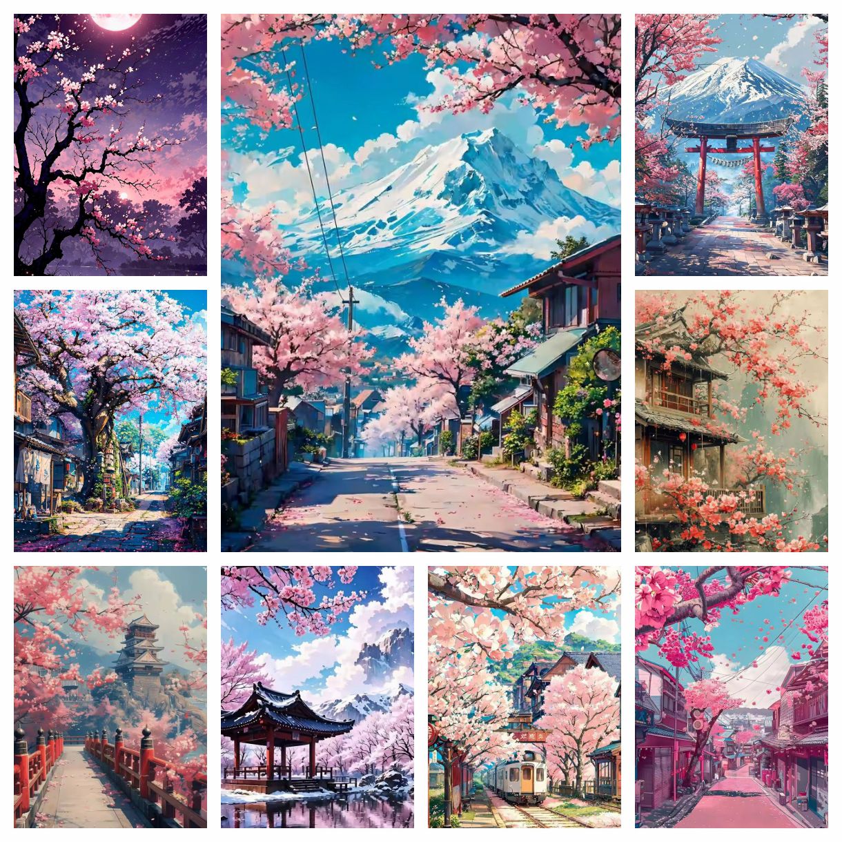 Embroidery Embellishments - 1PC frameless Japanese Cherry Blossom 5D