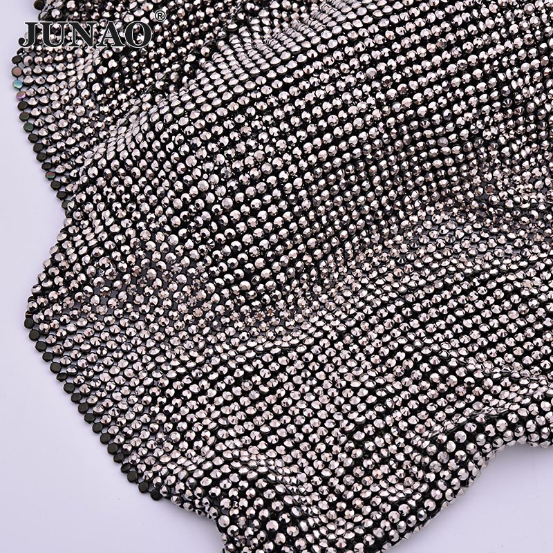 JUNAO 45*120cm Black Gold Crys - Crystal Mesh Fabric incelemesi ve fiyatı