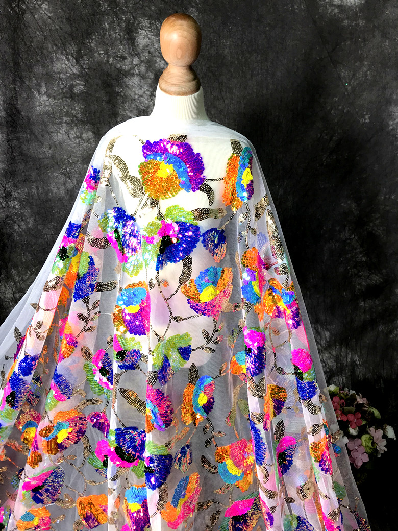 Colorful Crystal Sequins Flowe - Crystal Mesh Fabric incelemesi ve fiyatı