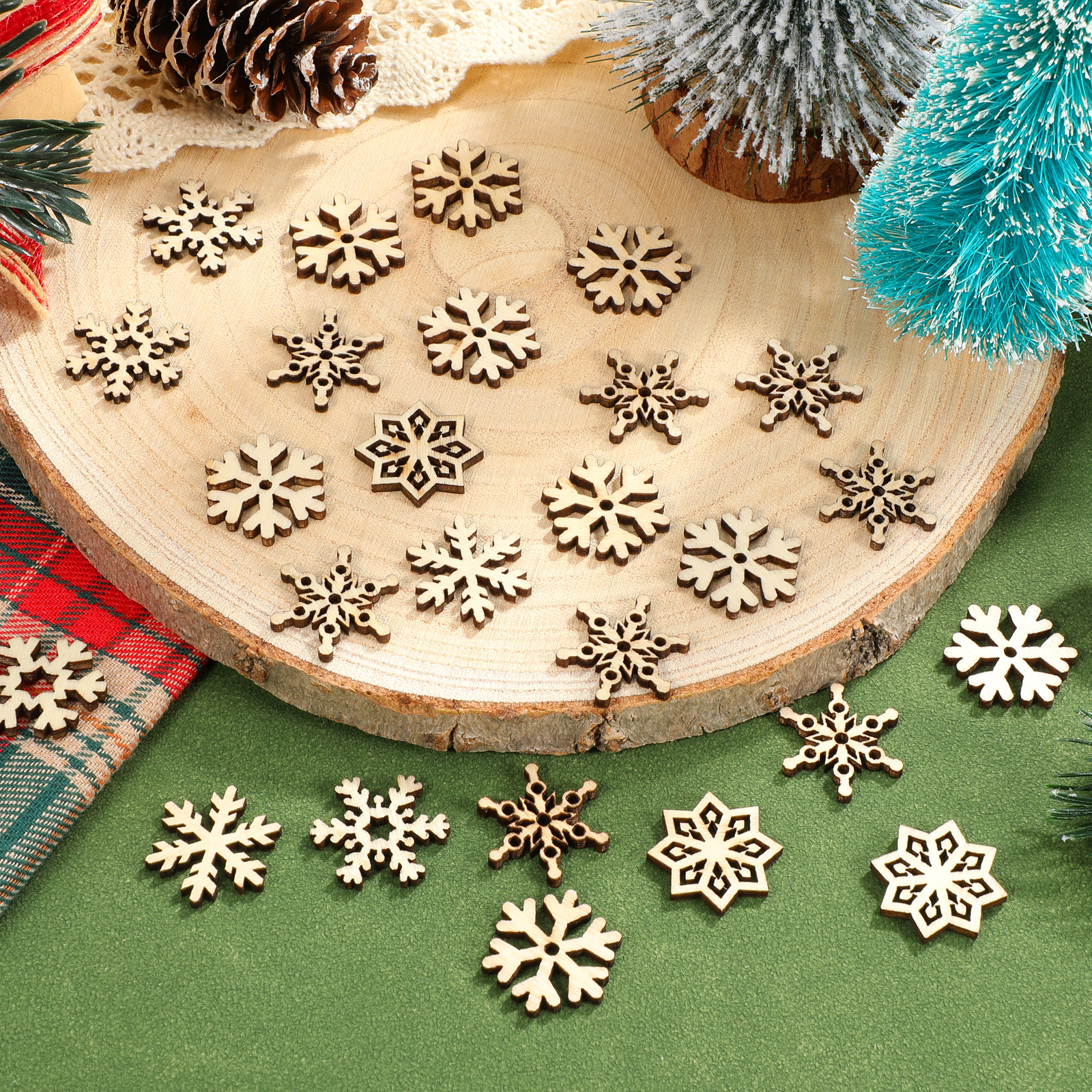 100Pcs Wooden Snowflakes Ornam - Christmas Craft Embellishment incelemesi ve fiyatı