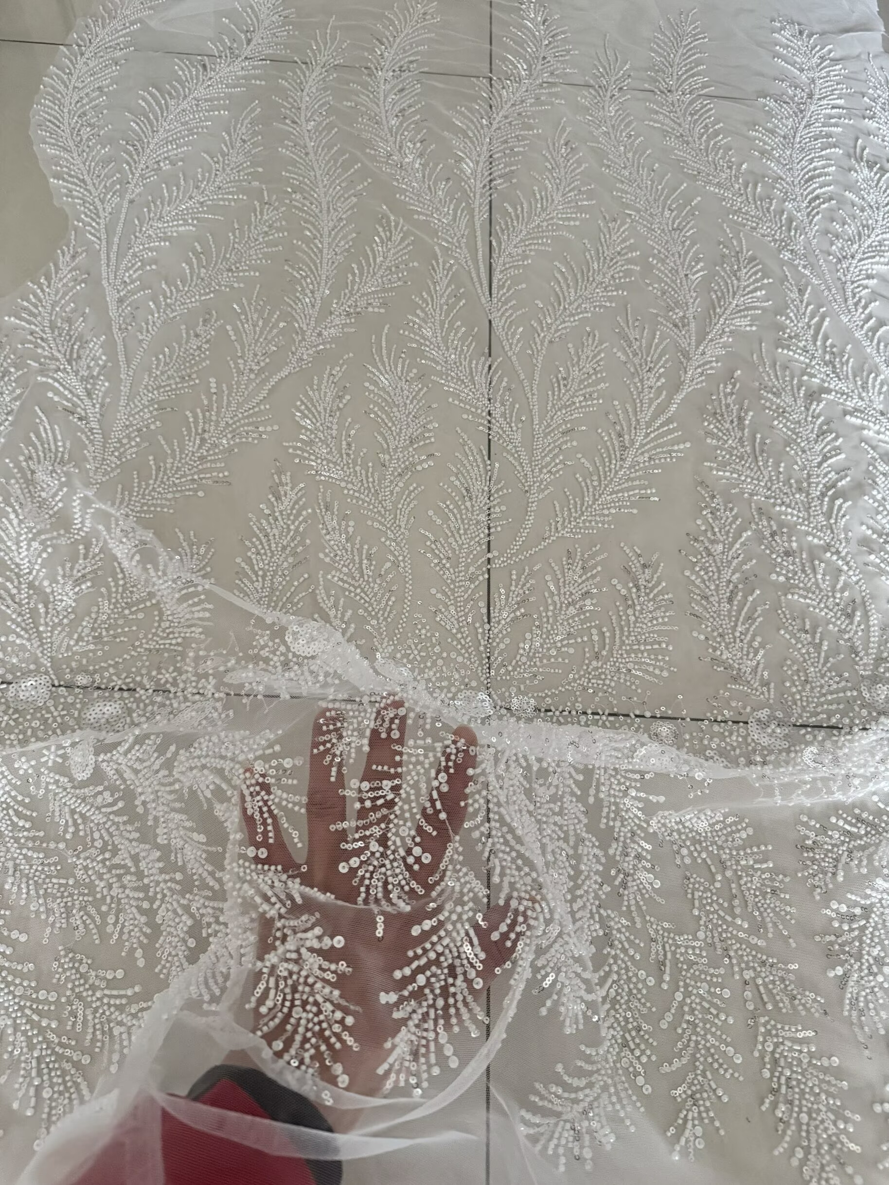 White Beaded Pearl Crystal Seq - Crystal Mesh Fabric incelemesi ve fiyatı