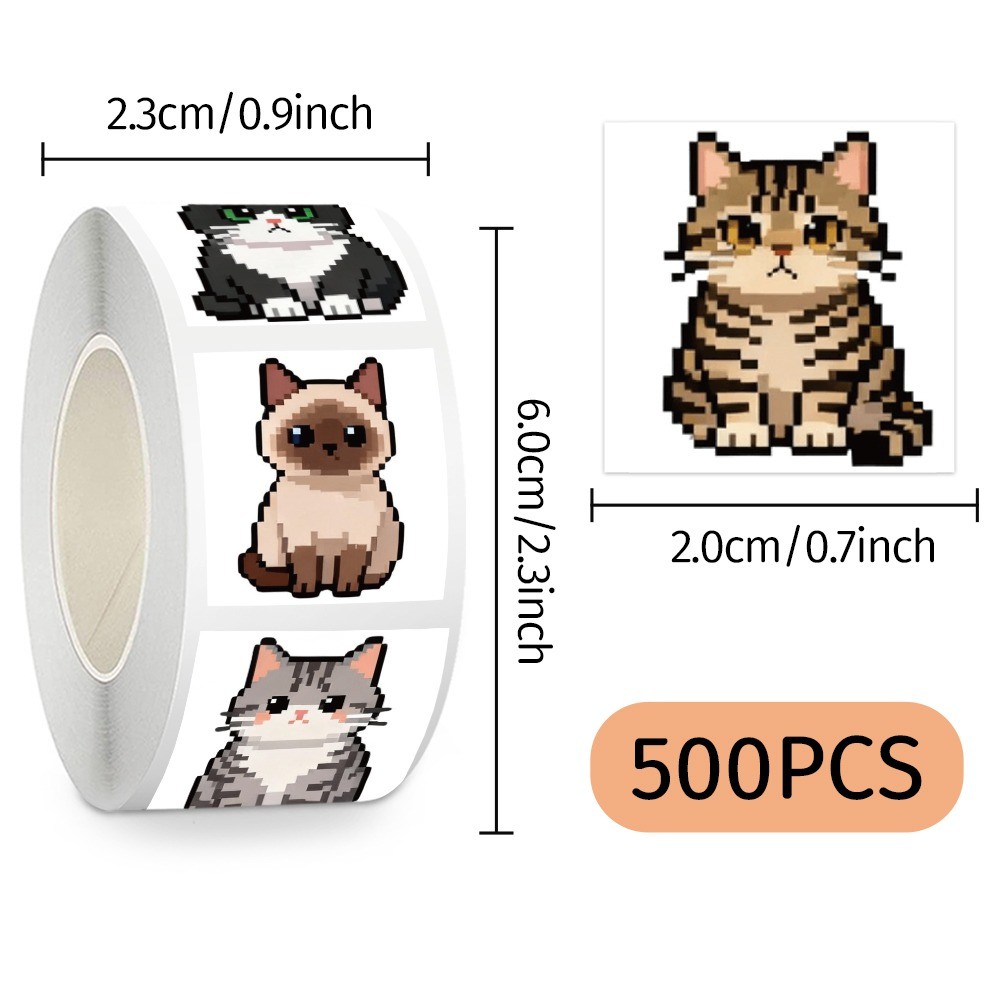 500 Pcs/Roll Cute Pixel Cat St - Craft Embellishment World incelemesi ve fiyatı